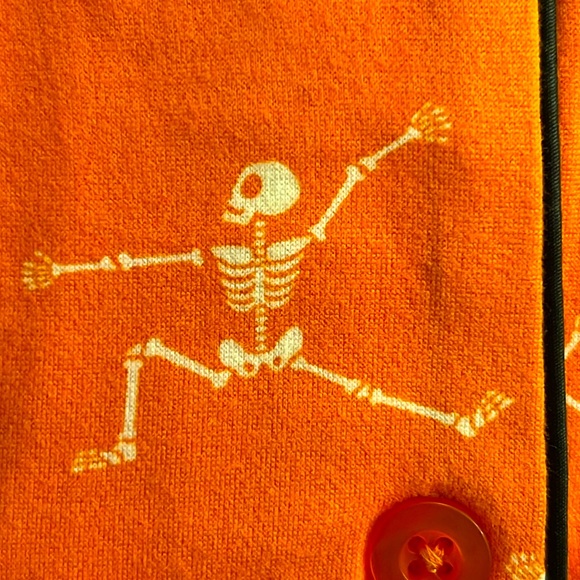 Dancing SKELETON 2pc Pajama Set * size 1XL * Orange White Black SHORTS S/ Sleeve - Picture 9 of 9